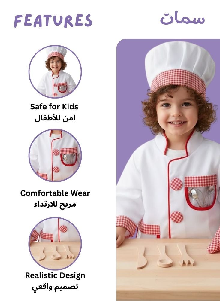 بريميم طقم زي طاهٍ للأطفال – زي طاهٍ صغير مع قبعة ومئزر وأدوات مطبخ للعب الأدوار وألعاب الطبخ والأزياء التنكرية - Image 2